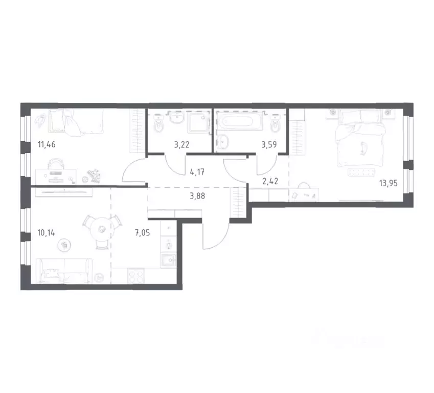 2-к кв. Башкортостан, Уфа ул. Рашита Манурова (59.88 м) - Фото 1