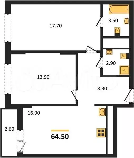 2-к. квартира, 64,5 м, 22/22 эт. - Фото 0
