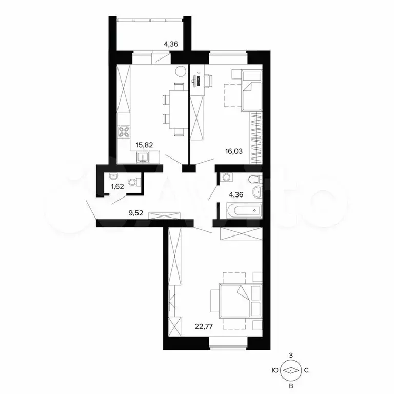 2-к. квартира, 70,6 м, 1/4 эт. - Фото 0