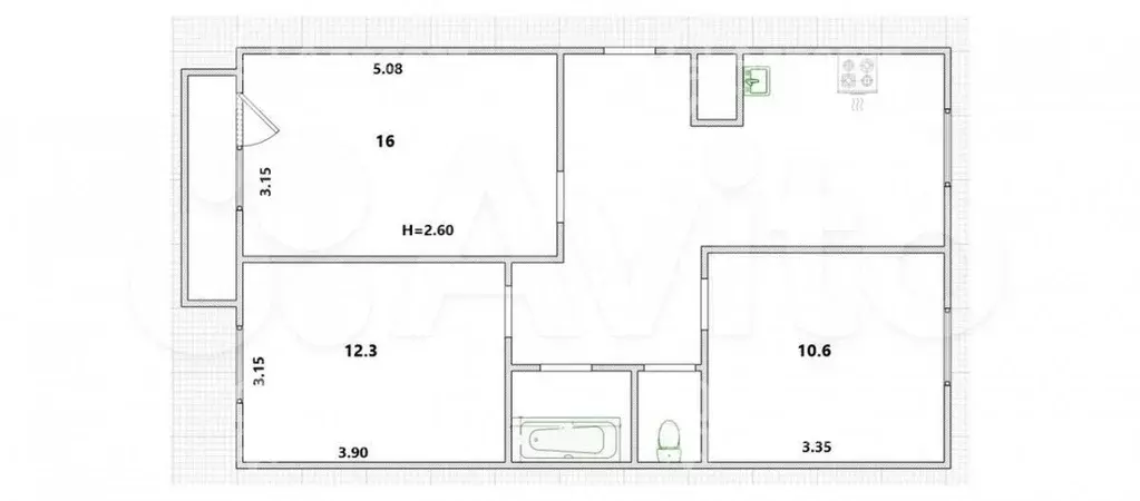 3-к. квартира, 61,1 м, 1/5 эт. - Фото 0