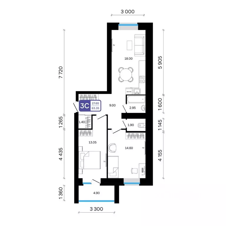 3-к кв. Башкортостан, Белебей 29-й мкр,  (63.35 м) - Фото 2