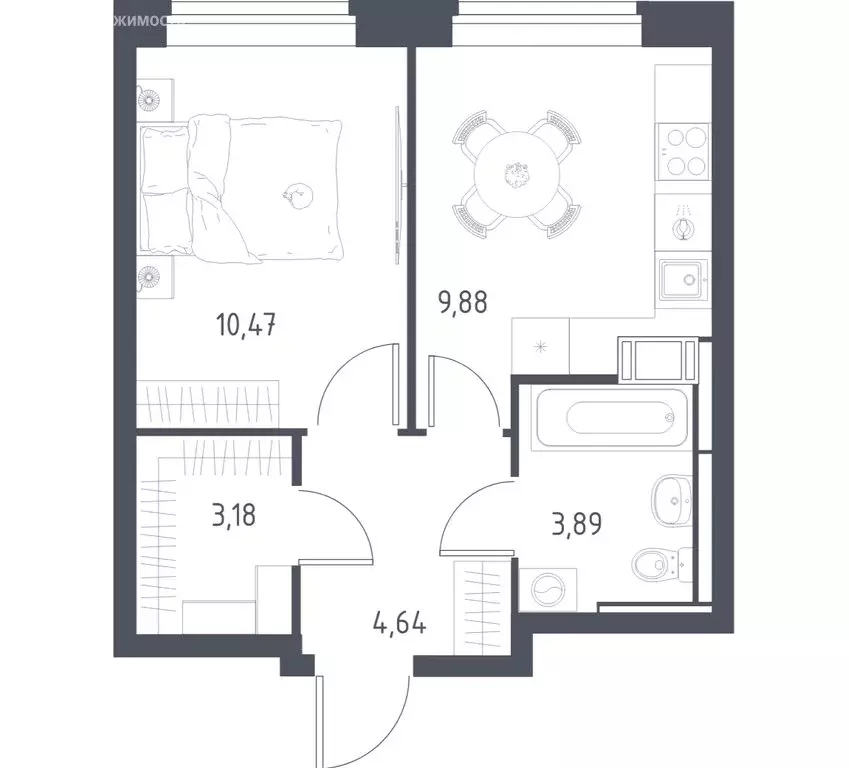 1-комнатная квартира: село Ям, улица Мезенцева, 23 (31.5 м) - Фото 1
