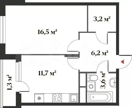 1-к. квартира, 41,1 м, 3/6 эт. - Фото 0