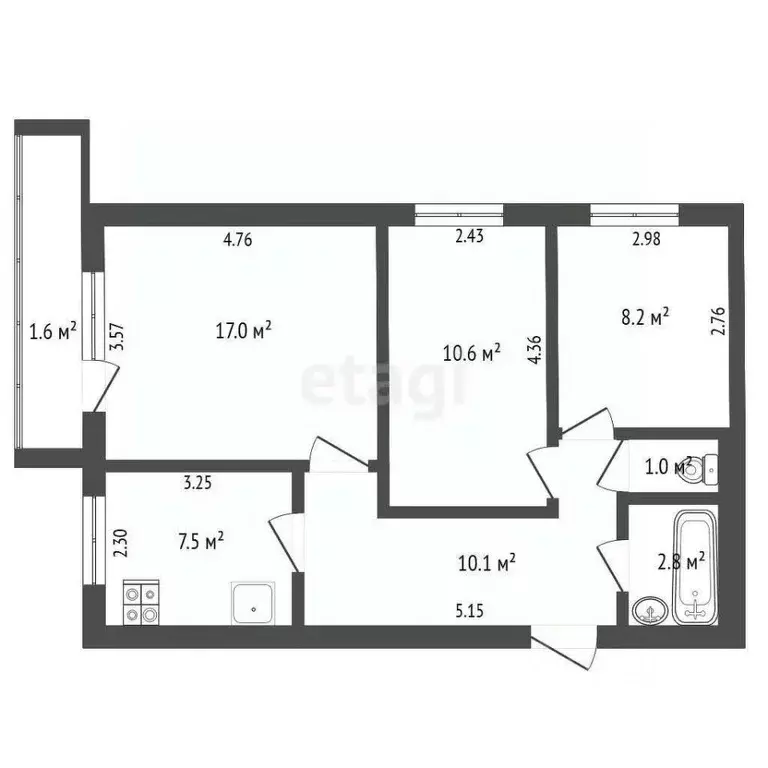 3-к кв. Мордовия, Саранск ул. Титова, 148 (57.2 м) - Фото 1