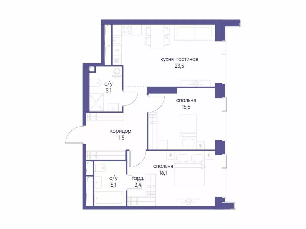 2-комнатная квартира: Москва, улица Сергея Макеева, 7с4 (80.3 м) - Фото 0