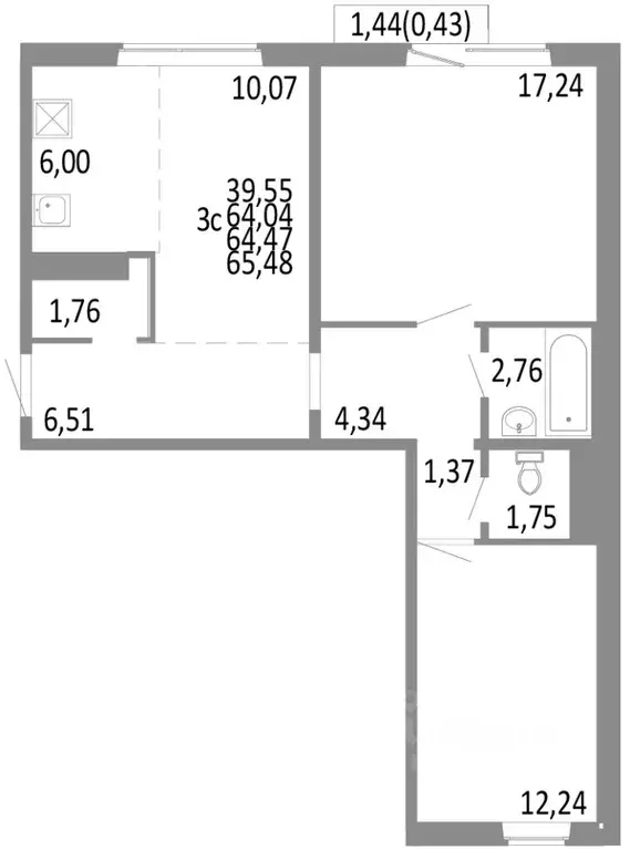3-к кв. Челябинская область, Челябинск ул. Блюхера, 125В (64.47 м) - Фото 0