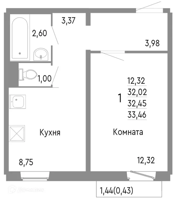 Продаётся 1-к квартира, 32.45 м - Фото 0