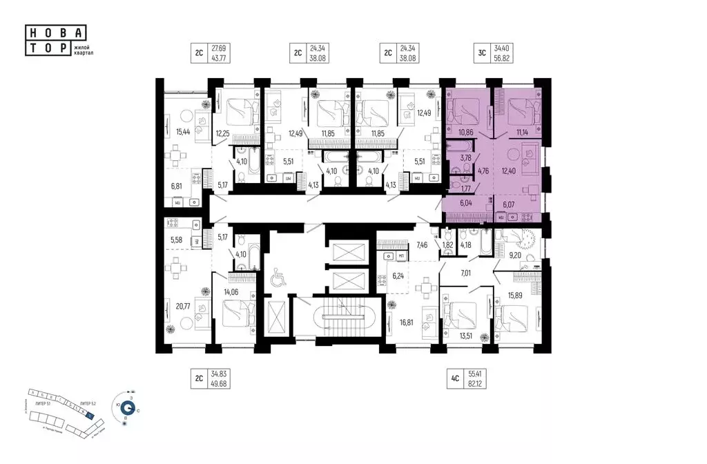 3-комнатная квартира: Уфа, улица Рудольфа Нуреева, 7 (56.82 м) - Фото 1