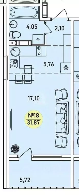 Студия Ярославская область, Ярославль 2-й мкр,  (31.87 м) - Фото 1