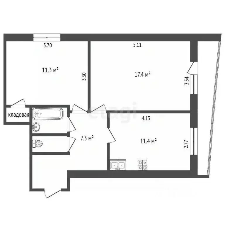 2-к кв. Татарстан, Набережные Челны просп. Мира, 40 (51.0 м) - Фото 2