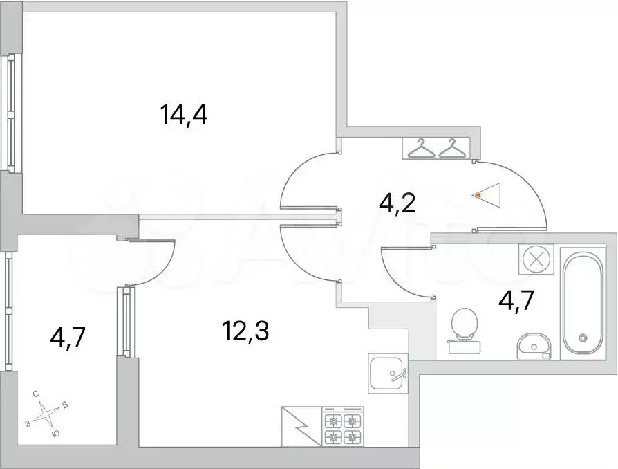 1-к. квартира, 40 м, 4/5 эт. - Фото 1