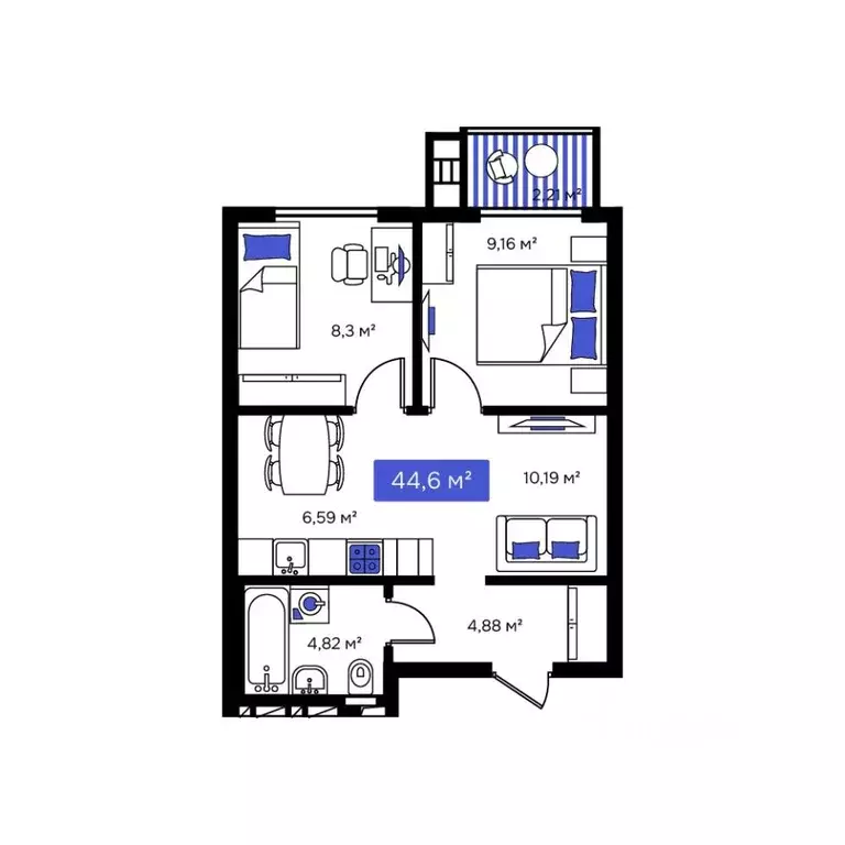 2-к кв. Приморский край, Владивосток Визионер жилой комплекс (44.6 м) - Фото 0