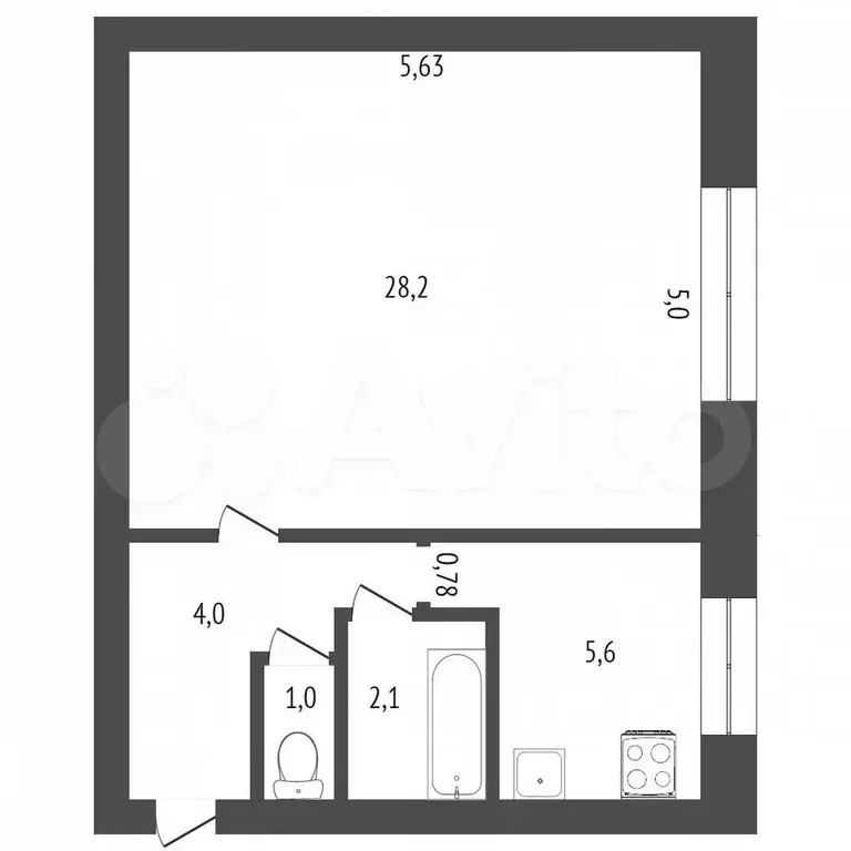 1-к. квартира, 40,9 м, 2/5 эт. - Фото 0