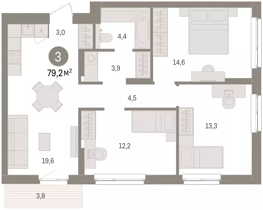 3-комнатная квартира: Челябинская область, Сосновский муниципальный ... - Фото 1