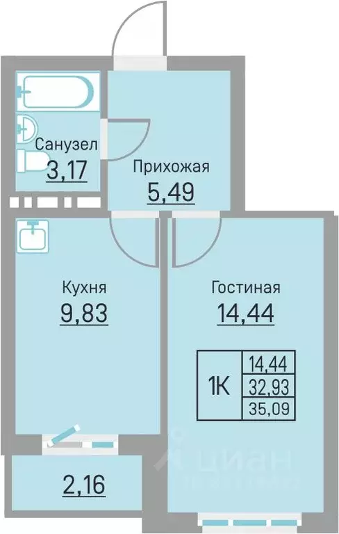 1-к кв. Пермский край, д. Кондратово ул. Водопроводная, 6/4 (35.09 м) - Фото 1