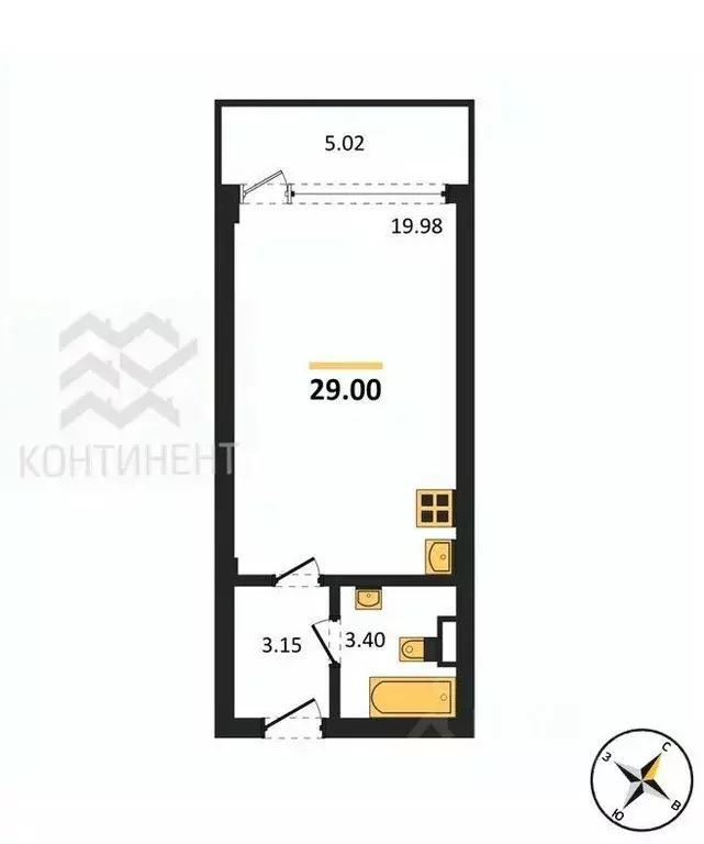 Студия Севастополь ул. Парковая, 15 (29.0 м) - Фото 2