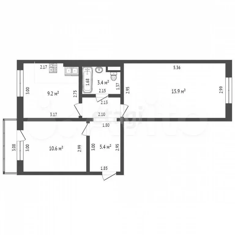2-к. квартира, 47,2 м, 3/5 эт. - Фото 1