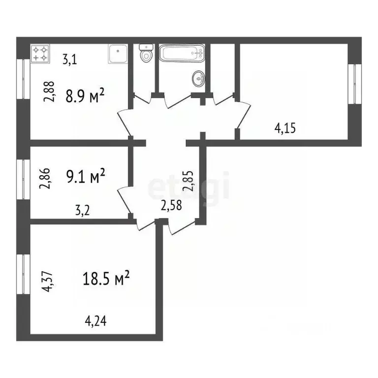 3-к кв. Красноярский край, Красноярск ул. Шевченко, 82 (64.0 м) - Фото 2