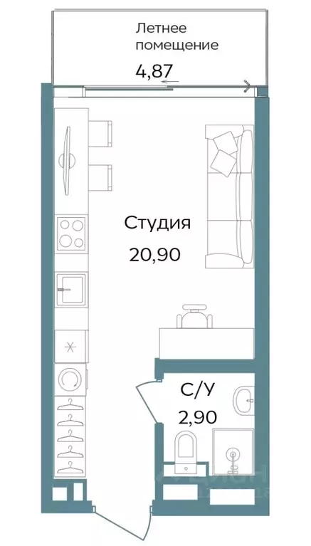 Студия Крым, Саки ул. Морская (28.67 м) - Фото 0