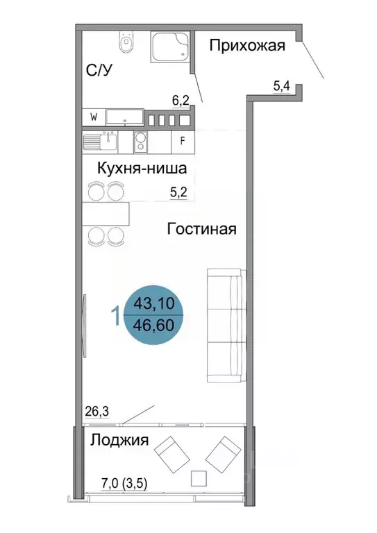 1-к кв. Крым, Керчь Белый город жилой комплекс (46.6 м) - Фото 0