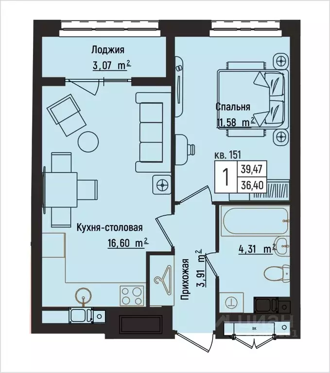 1-к кв. Нижегородская область, Нижний Новгород Литературная ул., 5 ... - Фото 1