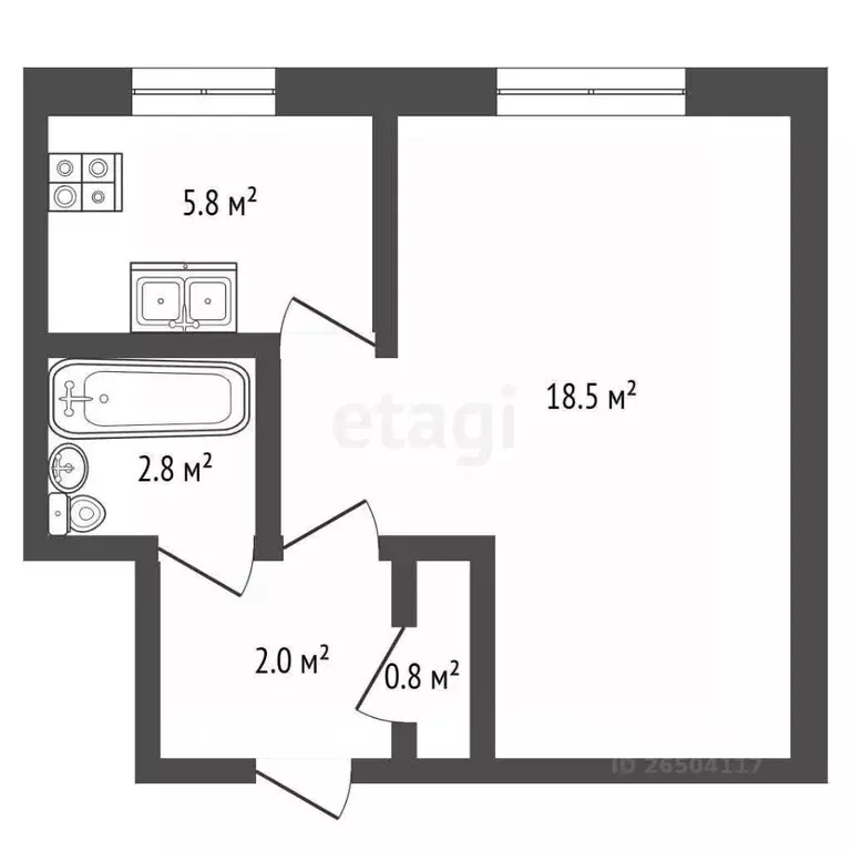 1-к кв. Севастополь ул. Маршала Крылова, 11 (30.4 м) - Фото 2