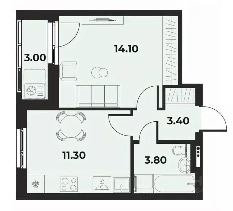 1-к кв. Пермский край, Пермь Верхние Муллы мкр, Сезоны кв-л,  (34.1 м) - Фото 1