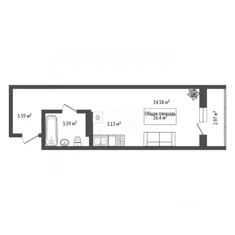 Студия Новосибирская область, Новосибирск ул. Забалуева, 92 (26.4 м) - Фото 2