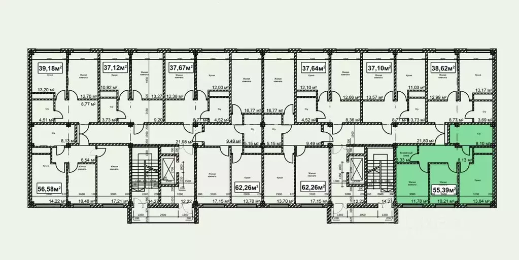 2-к кв. Ставропольский край, Ессентуки ул. Благодатная, 22к2 (55.39 м) - Фото 2