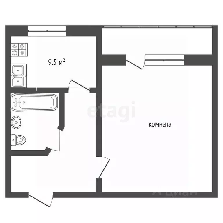 1-к кв. Свердловская область, Тугулым пгт ул. Олимпийская, 7 (35.7 м) - Фото 2