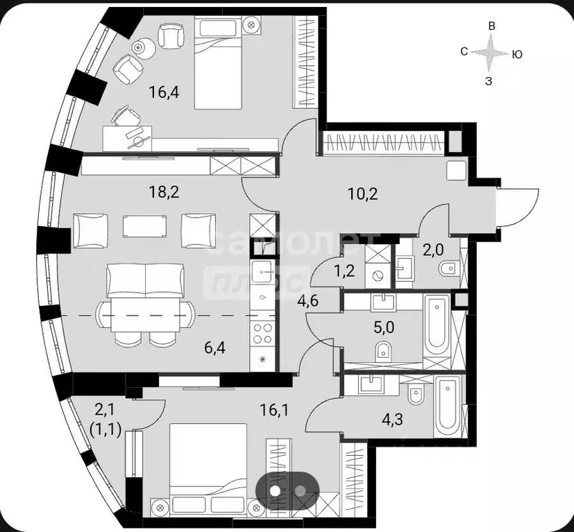 3-к кв. Москва Шелепихинская наб., 40к2 (85.0 м) - Фото 1