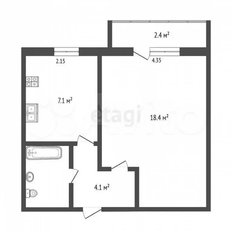 1-к. квартира, 33 м, 4/5 эт. - Фото 0
