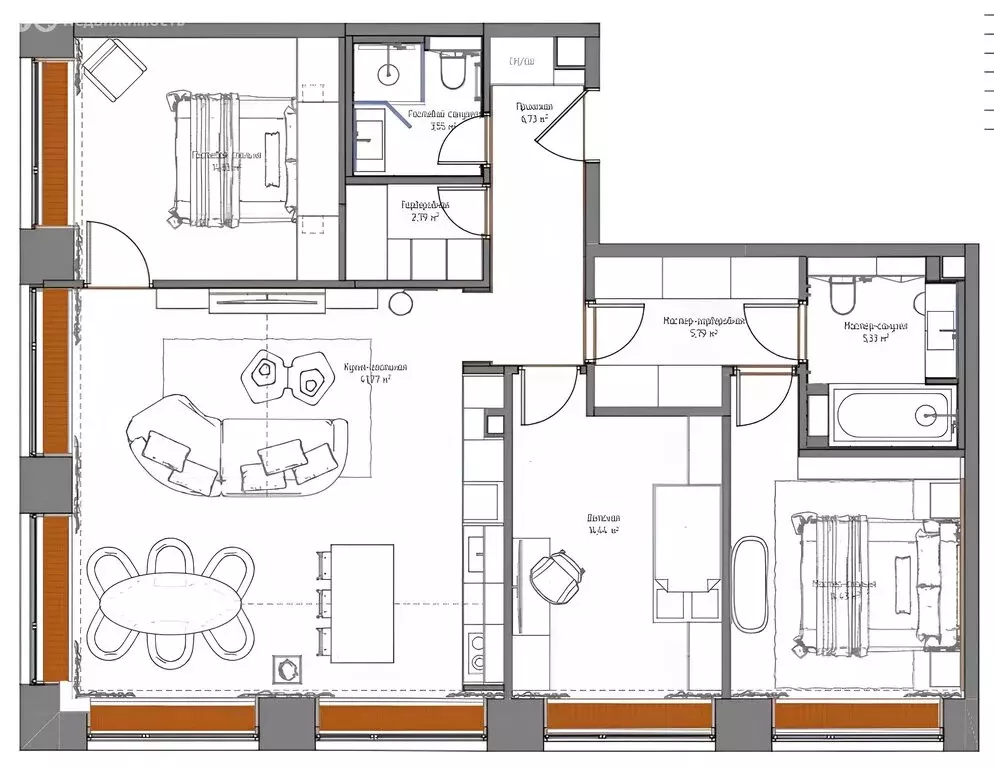 4-комнатная квартира: Москва, Ленинградский проспект, 37/7 (111.7 м) - Фото 1