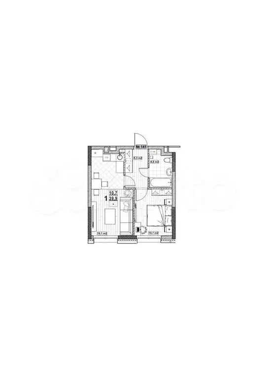 1-к. квартира, 39,9 м, 2/24 эт. - Фото 1