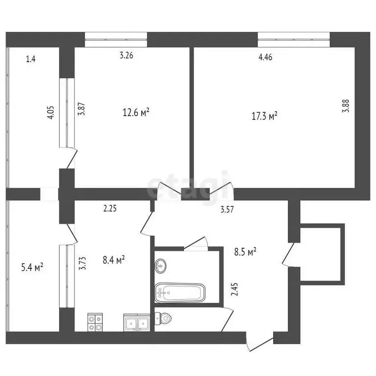 2-комнатная квартира: село Долинное, улица Ленина, 12 (51 м) - Фото 0