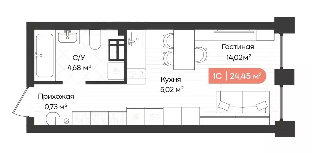 Квартира-студия: Новосибирск, Ленинградская улица, 342 (24.45 м) - Фото 0