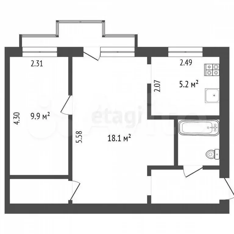 2-к. квартира, 43 м, 5/5 эт. - Фото 0