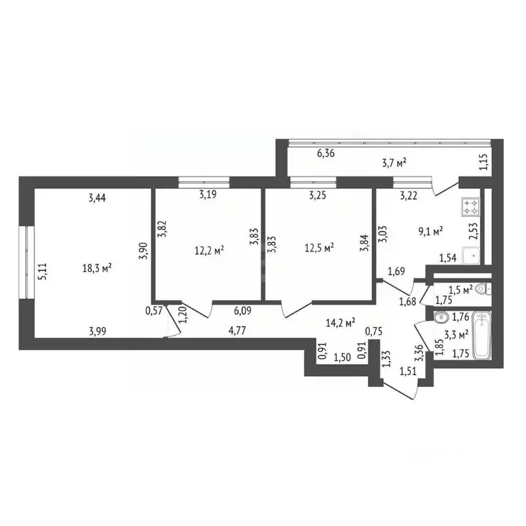 3-к кв. Башкортостан, Уфа ул. Большая Московская, 15 (47.4 м) - Фото 2