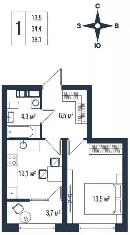 1-комнатная квартира: Владивосток, улица Тухачевского, 33к2 (38.1 м) - Фото 1