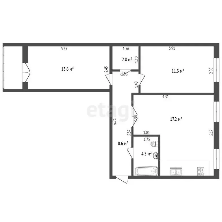 3-комнатная квартира: Симферополь, улица Никанорова, 11 (57 м) - Фото 1