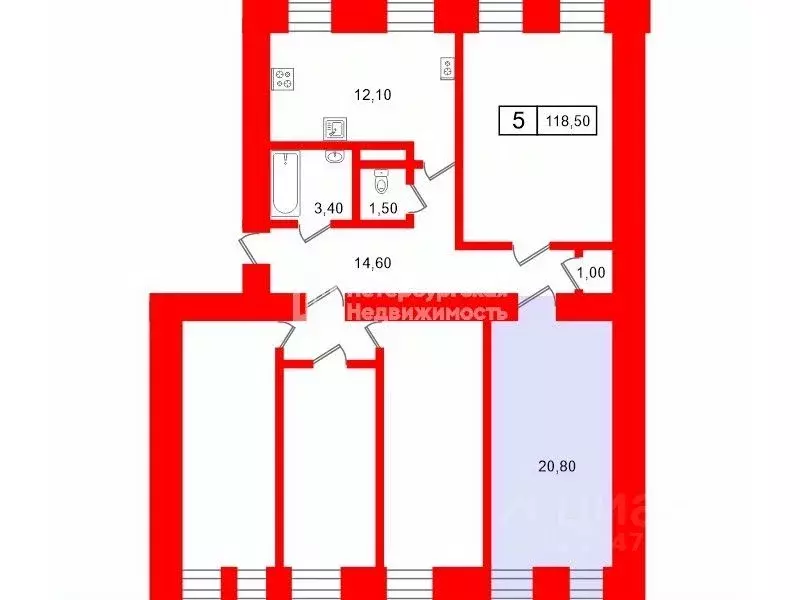 Комната Санкт-Петербург 3-я Красноармейская ул., 10 (20.8 м) - Фото 1