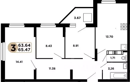 2-к кв. Самарская область, Самара Московское шоссе, 18-й км, 57 (63.64 ... - Фото 0