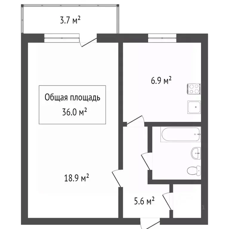1-к кв. Томская область, Томск ул. Елизаровых, 4 (35.8 м) - Фото 2