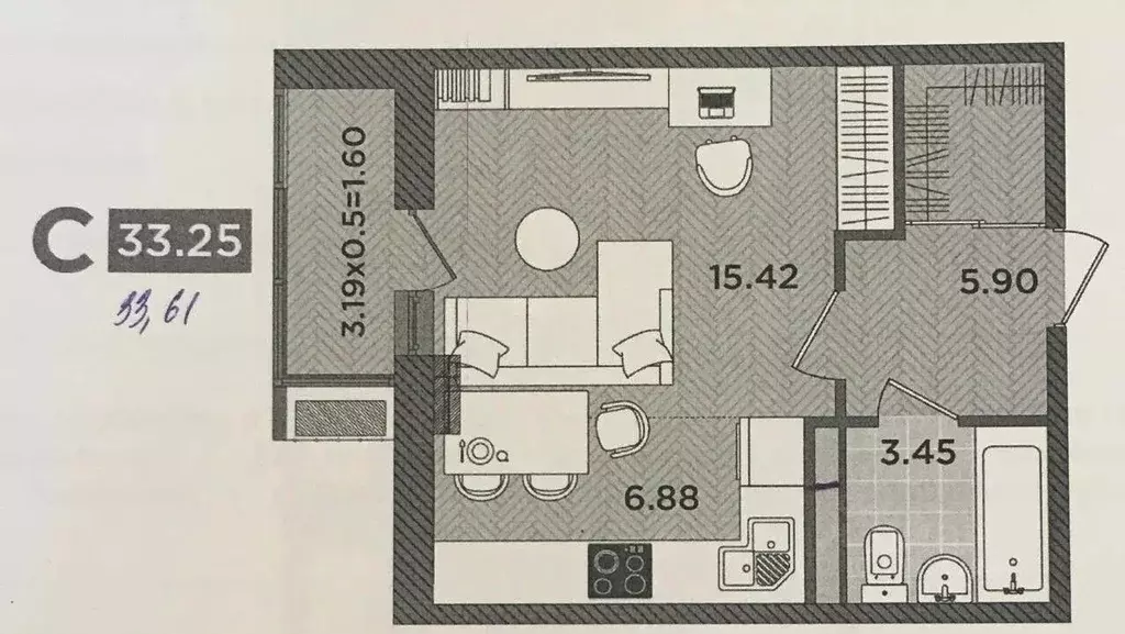 Студия Краснодарский край, Темрюк Дальняя ул., 30 (33.25 м) - Фото 1