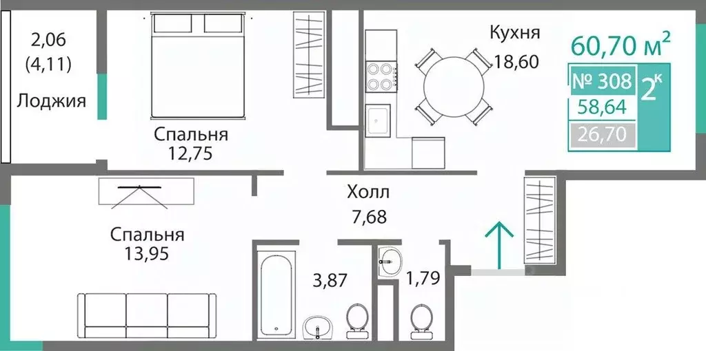 2-к кв. Крым, Симферополь Крымская роза мкр,  (60.7 м) - Фото 0
