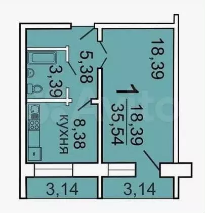 1-к. квартира, 35,5 м, 5/9 эт. - Фото 0