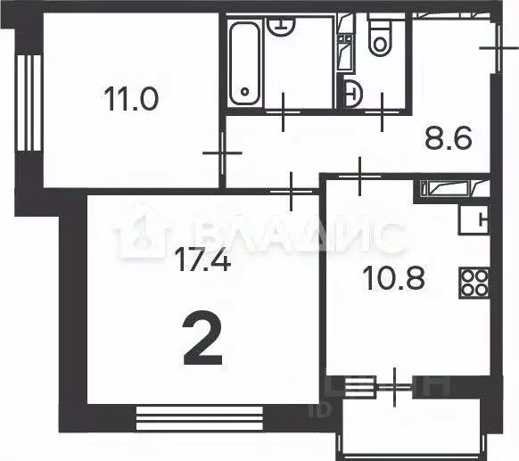 Квартира, 2 комнаты, 53.7 м - Фото 1