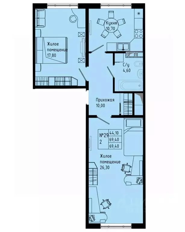 2-к кв. Ленинградская область, Коммунар г. Гатчинский муниципальный ... - Фото 1
