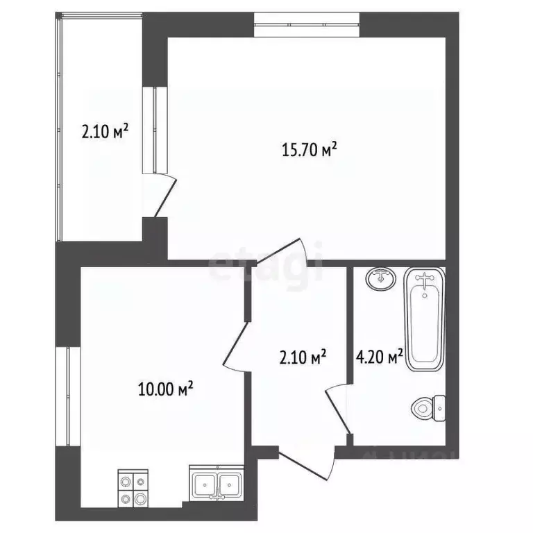 1-к кв. Калининградская область, Гурьевск Безымянная ул., 21А (36.5 м) - Фото 2