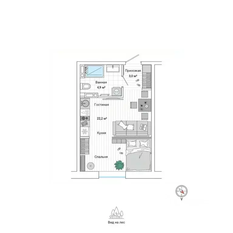 Студия Приморский край, Владивосток ул. Нейбута (29.6 м) - Фото 1